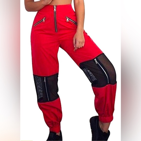 MISSGUIDED Red Joggers with Mesh Openings - Picture 5 of 5